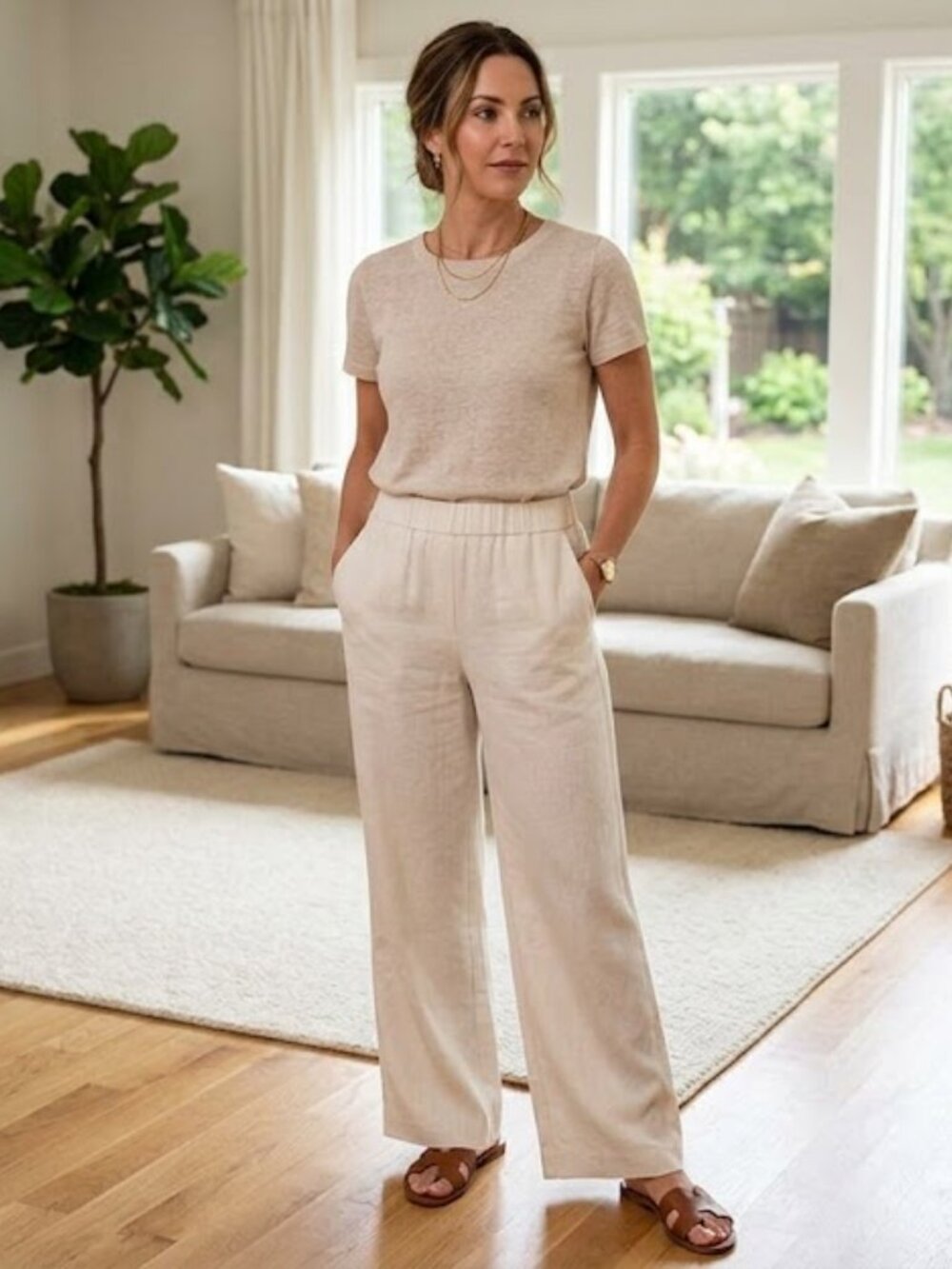 Ann Taylor fully lined white Linen Blend Wide-Leg pants MP